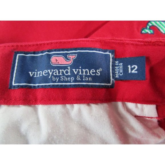 Vineyard Vines Candy Cane Strip Whale Embroidered Red Holiday Pants Boys 12 GUC - Picture 3 of 16
